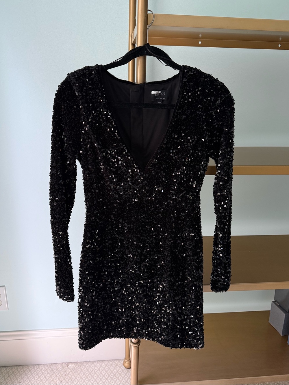 Bardot Black Sequin V-Neck Long Sleeve Mini Dress